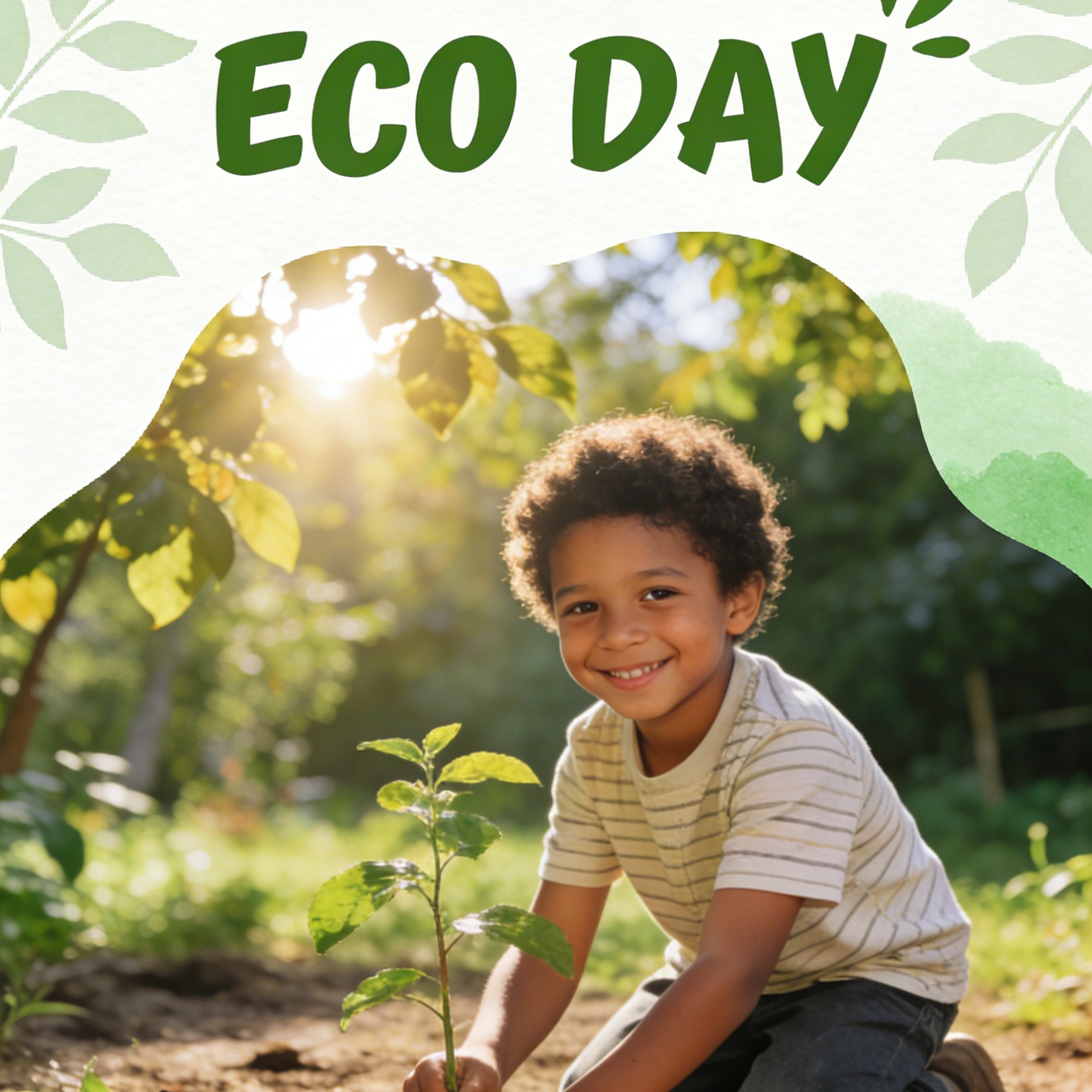 An environmental charity flyer with a child and ECO DAY slogan