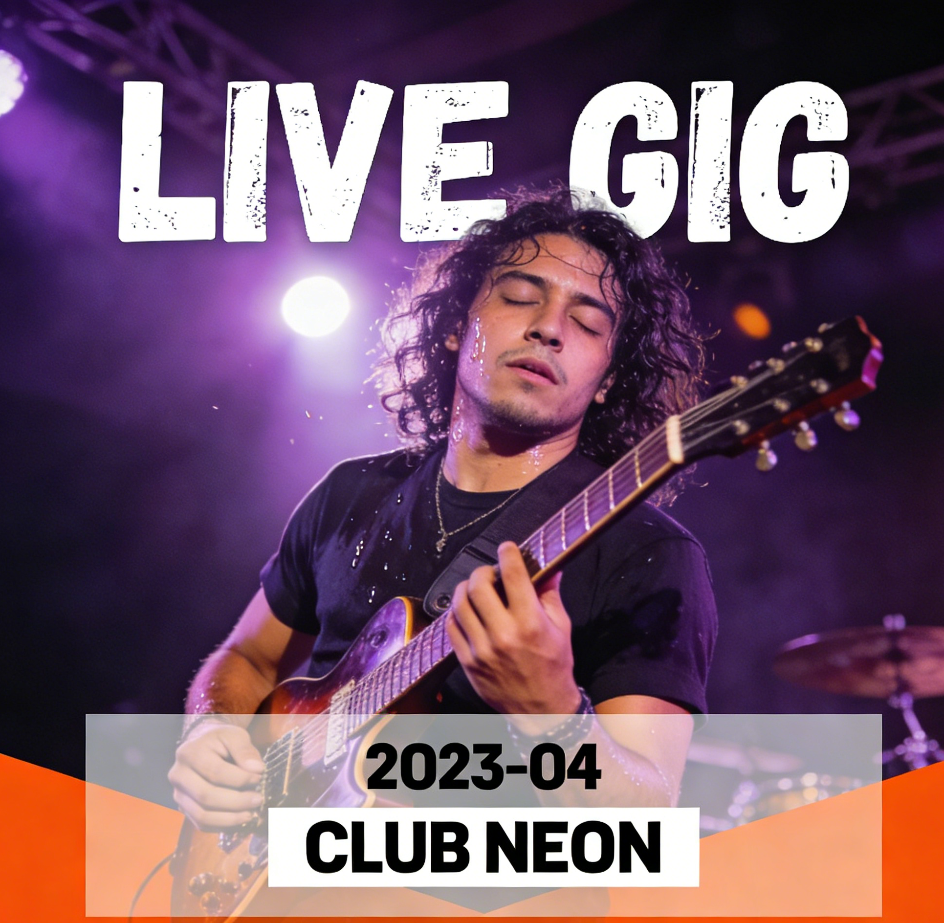 A rock concert flyer featuring a guitarist and LIVE GIG text