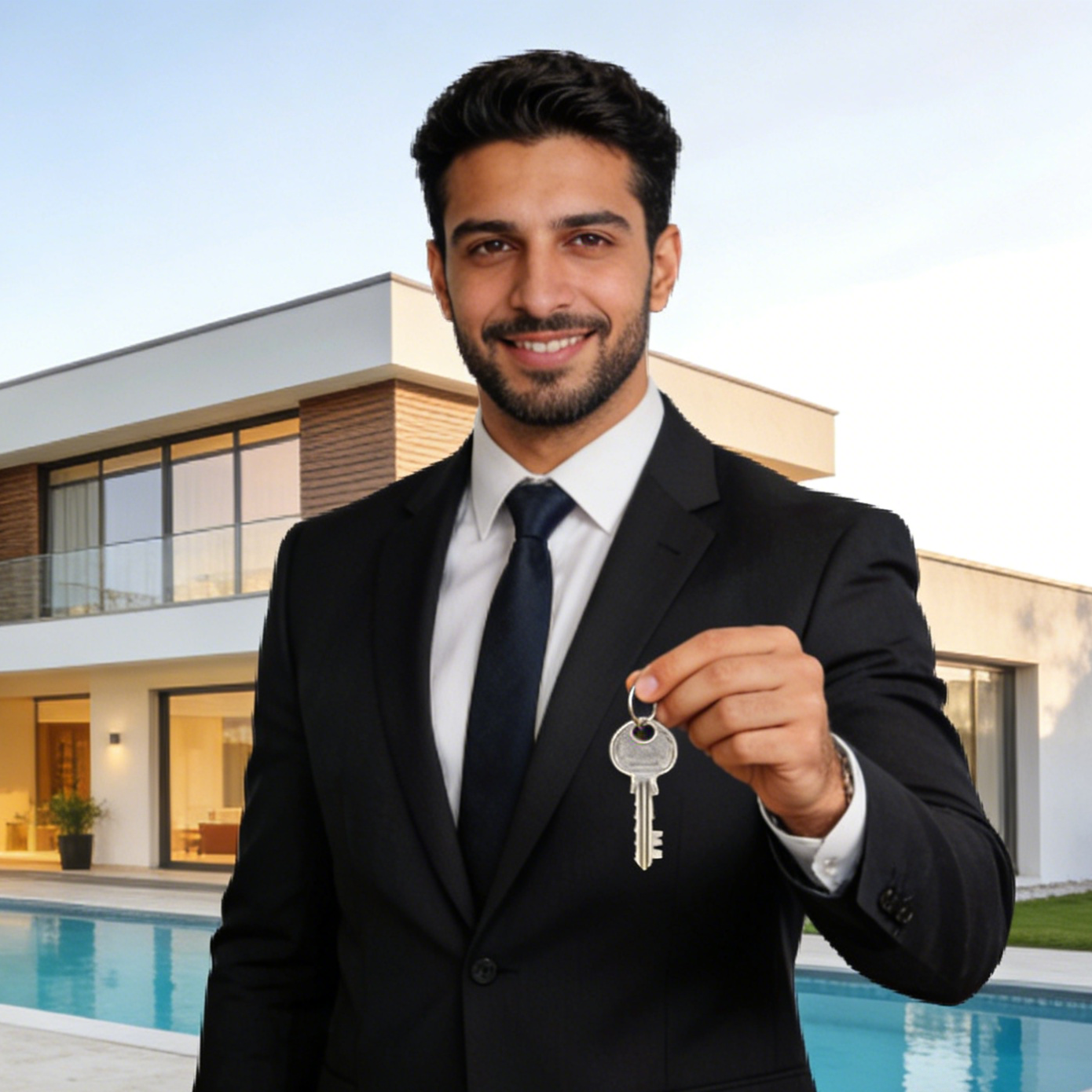 A real estate flyer with an agent and gold HOME branding