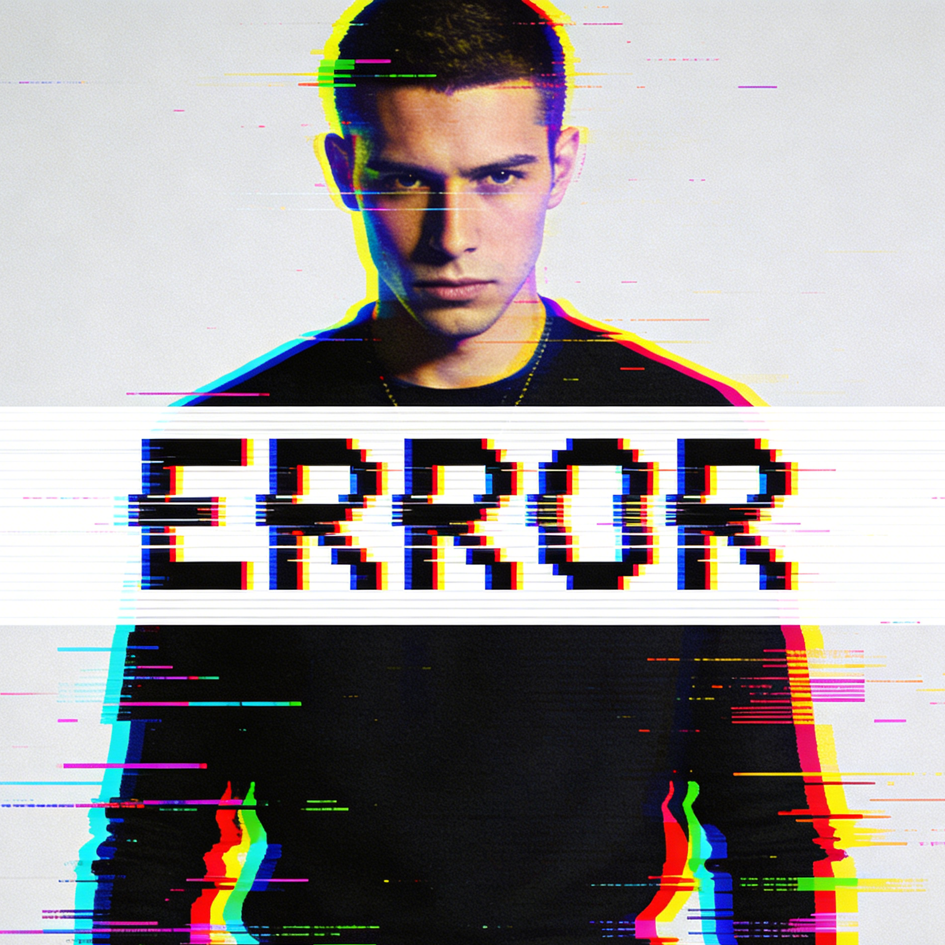 A glitch-style poster with the word Error layered over a dramatic portrait