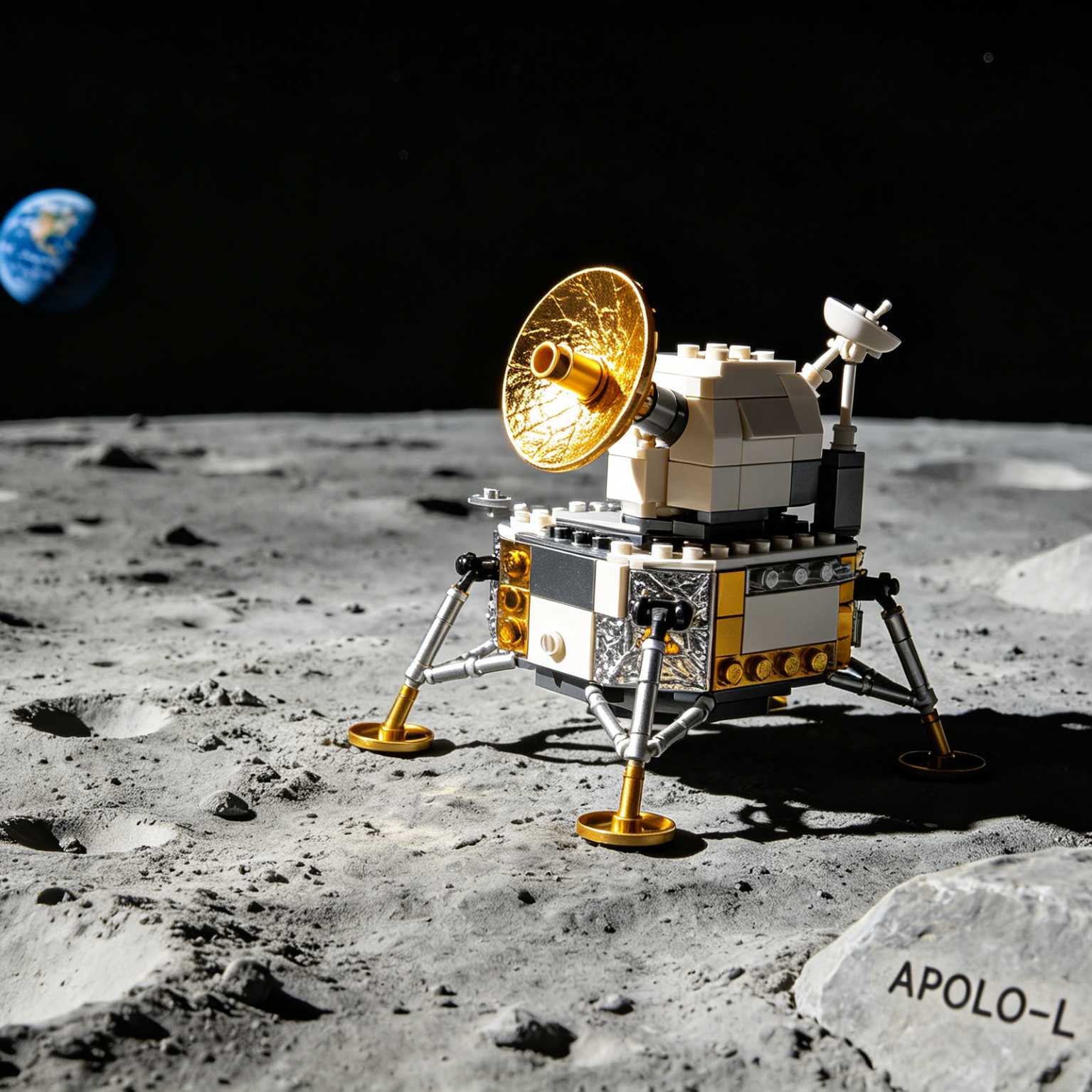AI LEGO Car Generator example: silver brick moon rover on a
