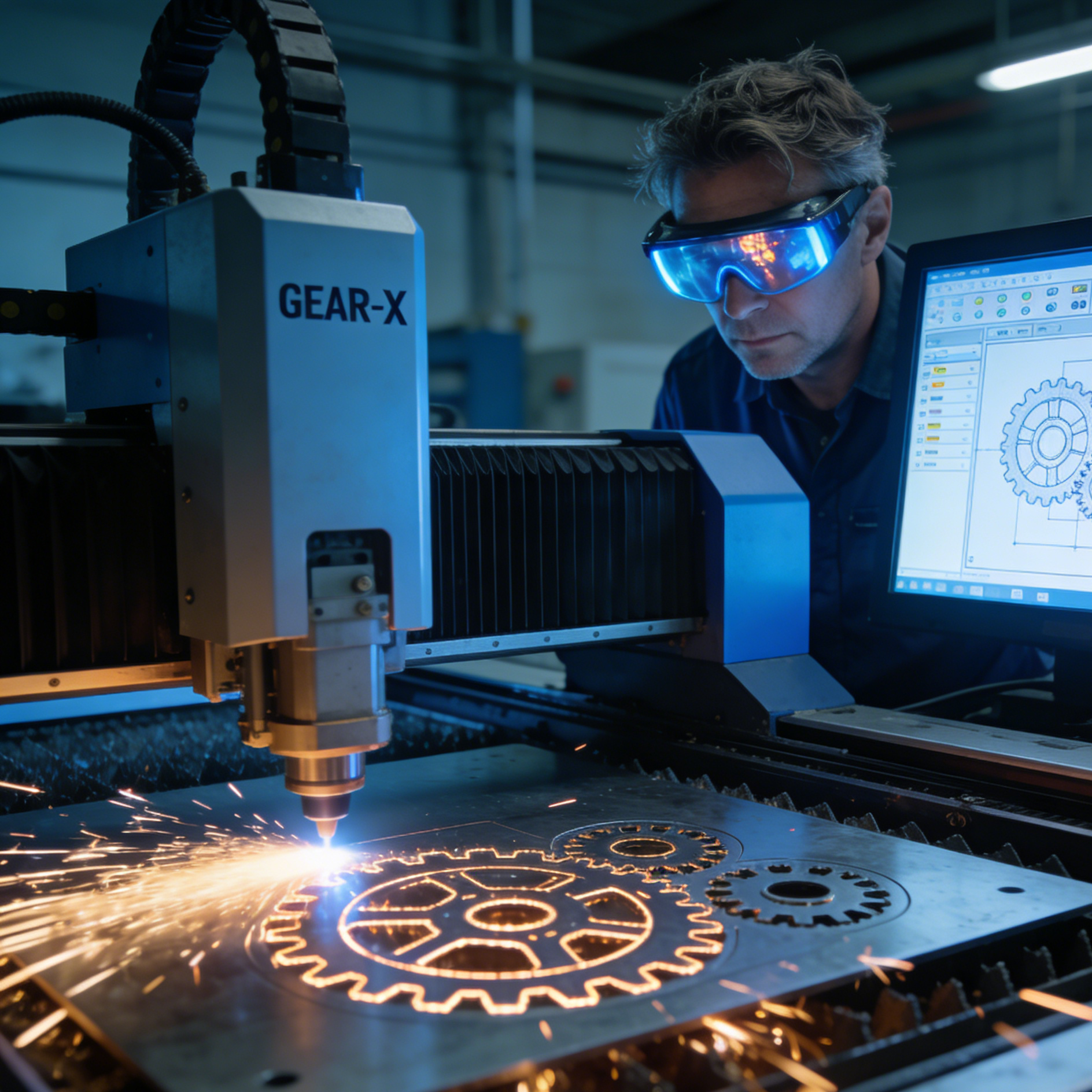 An engineer laser-cutting vector parts based on SVG blueprints