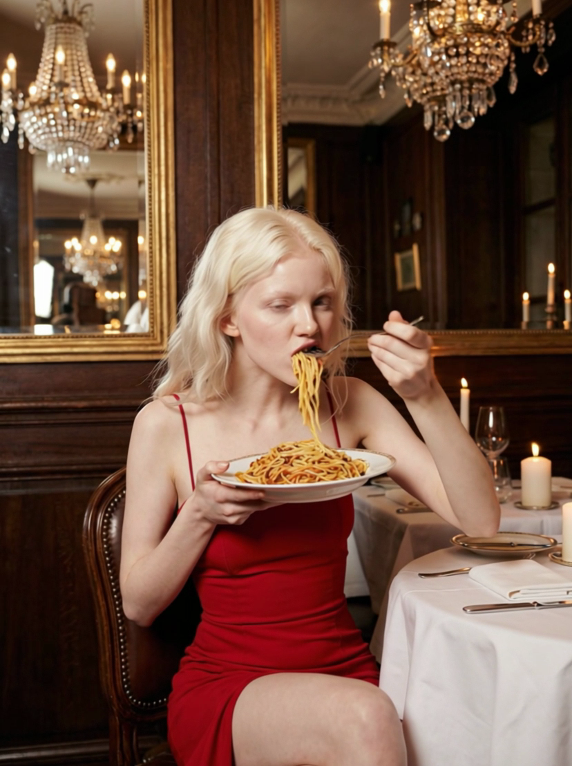 AI Video Generator Eating Pasta style 4: Magazine Spread