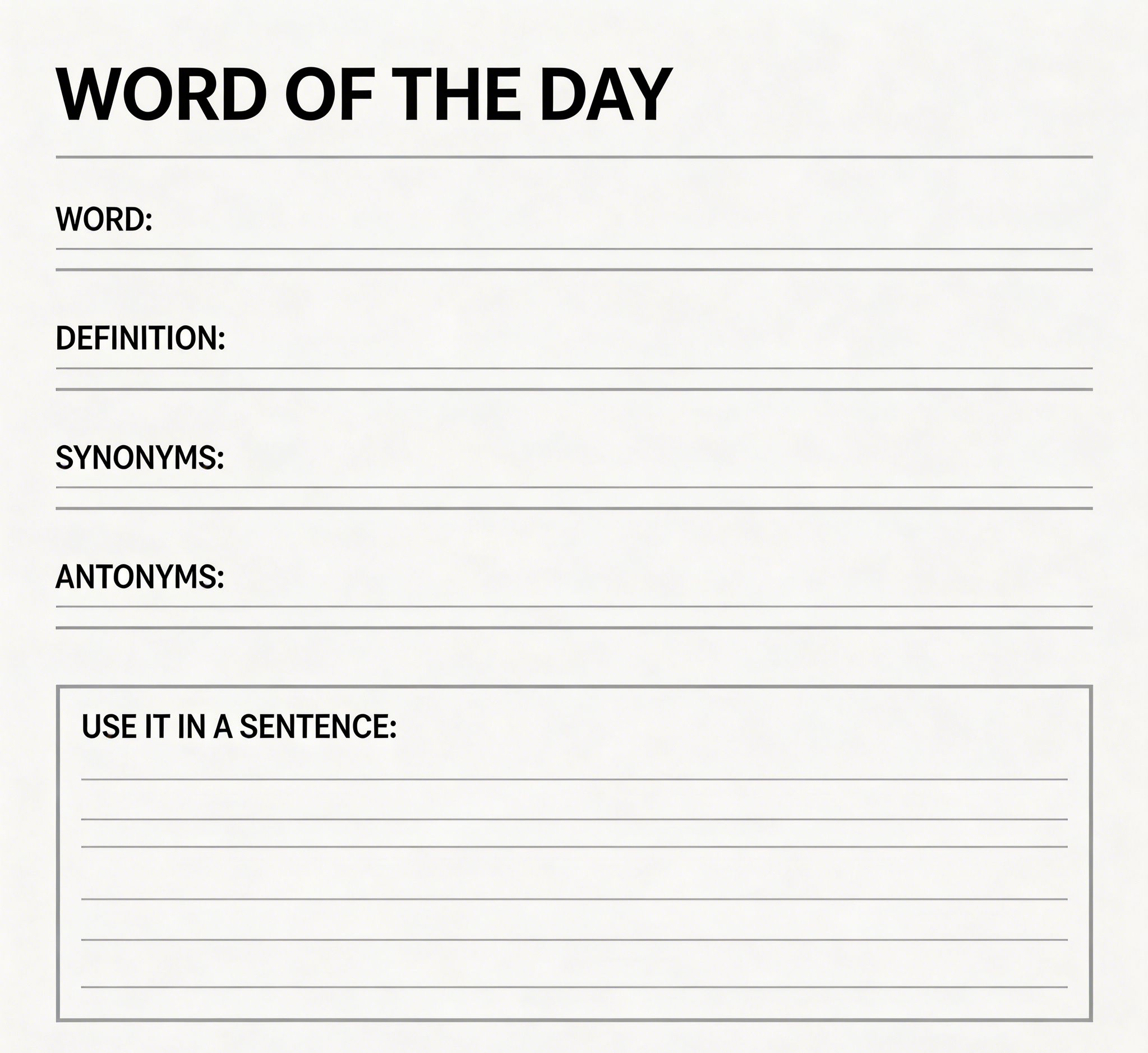 AI-generated vocabulary worksheet sample