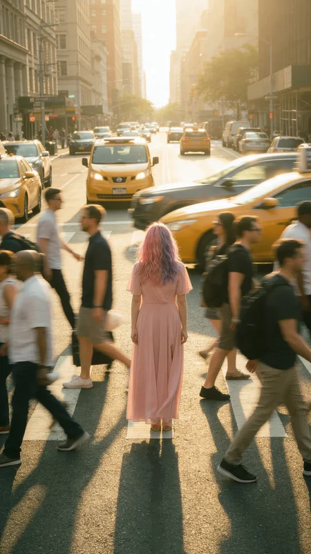 AI Carousel Generator Big City Crosswalk Chaos variation preserving identity and styling