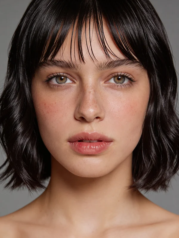 AI-generated image displaying a woman trying out different hair colors and styles, with a dewy, luminous finish